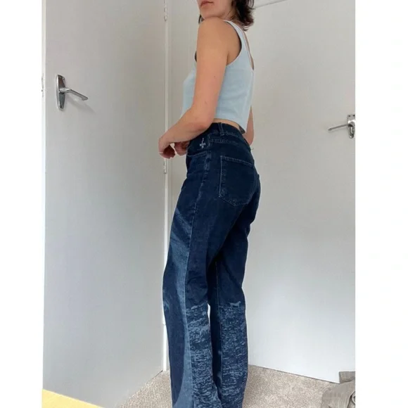 Paloma Wool NEW Vida Jeans Straight Leg Pants Laser Printed Portrait Horses Blue - Picture 4 of 13